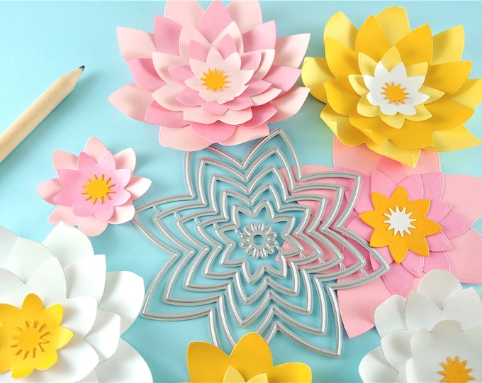 Flower Cutting Dies - 6 Piece Nesting Metal Dies - Paper Flower Craft Die - Floral Metal Crafting Die - Metal Craft Die Set N01