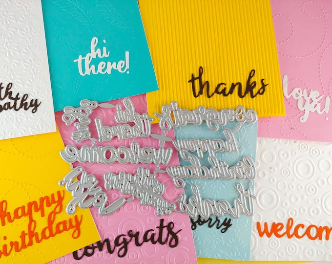Words Cutting Dies - 9 Piece Metal Dies - Card Making - Sentiments - Congrats - Hi There - Welcome - So Sorry - Sympathy - Thanks L11