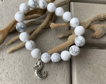 Strength and Grace: Seahorse Howlite Beaded Bracelet