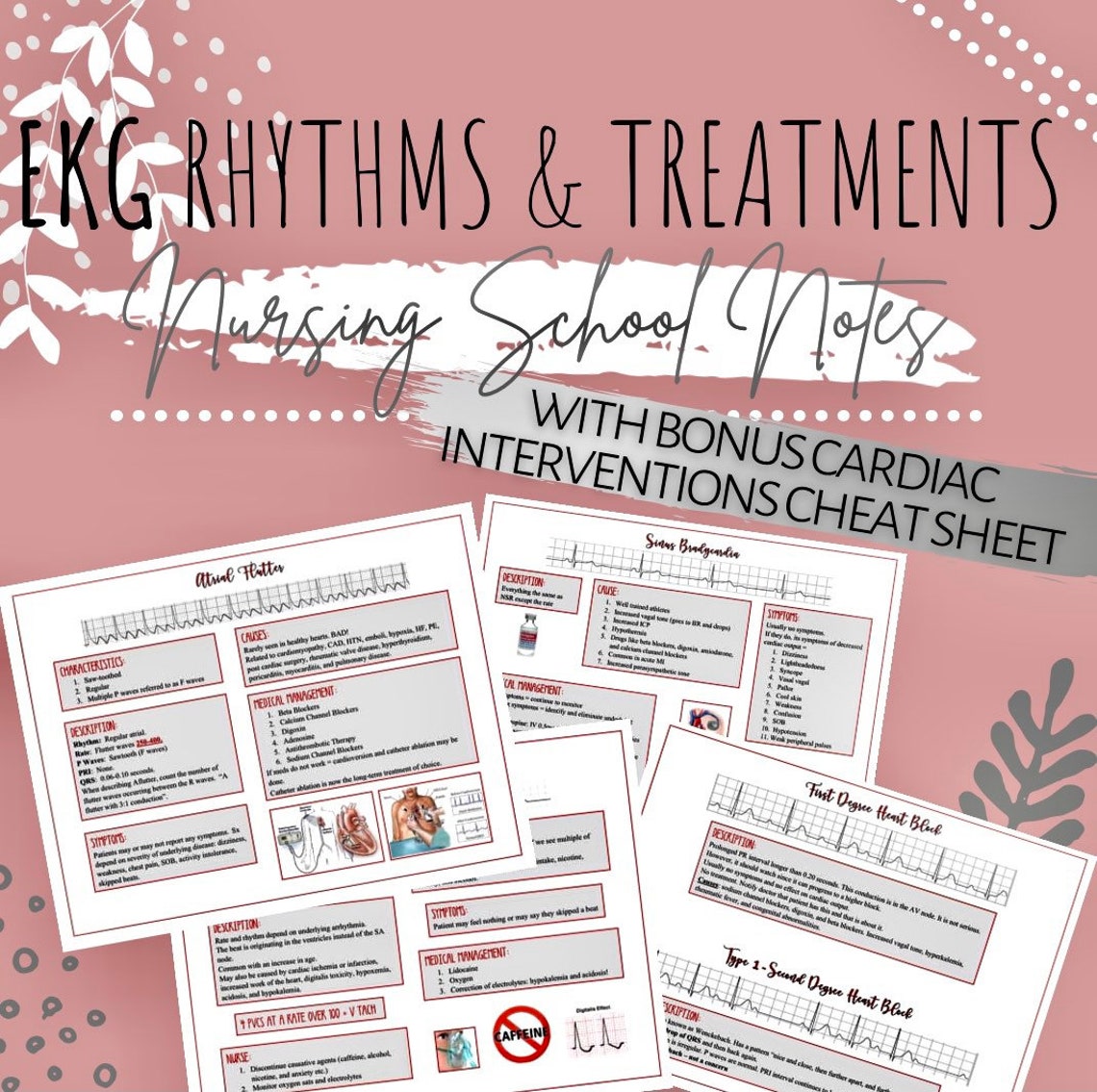ecg rhythms nursing bundle cheat sheets etsy