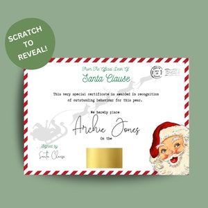 Christmas Nice List Certificate | Christmas Eve Box | Children's Scratch Off Santa's Nice List | Nice List Reveal