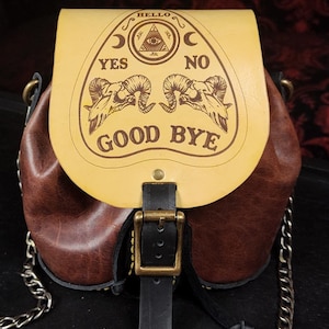 Ouija Planchette Yellow Leather Purse | Handmade Goth Handbag | Yes No Goodbye Purse | Handmade Leatherwork | Goth Purse | Goth Fashion