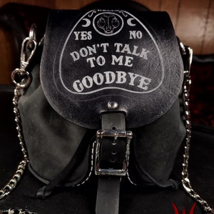 Don&#39;t Talk To Me Leather Purse | Handmade Goth Handbag | Ouija Planchette Black Purse | Handmade Leatherwork | Goth Purse | Goth Fashion