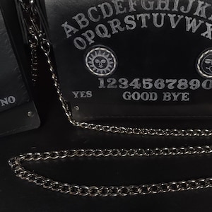 Ouija Leather Purse Black and White | Handmade Goth Handbag | Ouija Board Ladies Bag | Handmade Leatherwork Goth Fashion Spirit Board Purse