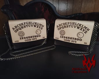 Ouija Leather Purse Brass Hardware | Handmade Goth Handbag | Ouija Board Ladies Bag | Handmade Leatherwork | Goth Fashion Spirit Board Purse