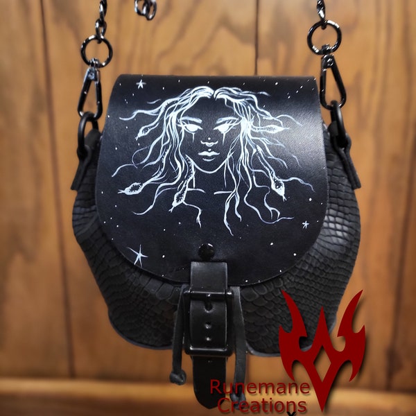 Medusa Leather Purse | Black Snake Purse | Handpainted Handmade Goth Handbag | Ladies Bag | Handmade Leatherwork | Goth Purse | Goth Fashion