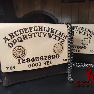 Ouija Leather Purse Silver Hardware | Handmade Goth Handbag | Ouija Board Ladies Bag | Handmade Leatherwork Goth Fashion Spirit Board Purse
