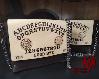 Ouija Leather Purse Silver Hardware | Handmade Goth Handbag | Ouija Board Ladies Bag | Handmade Leatherwork Goth Fashion Spirit Board Purse