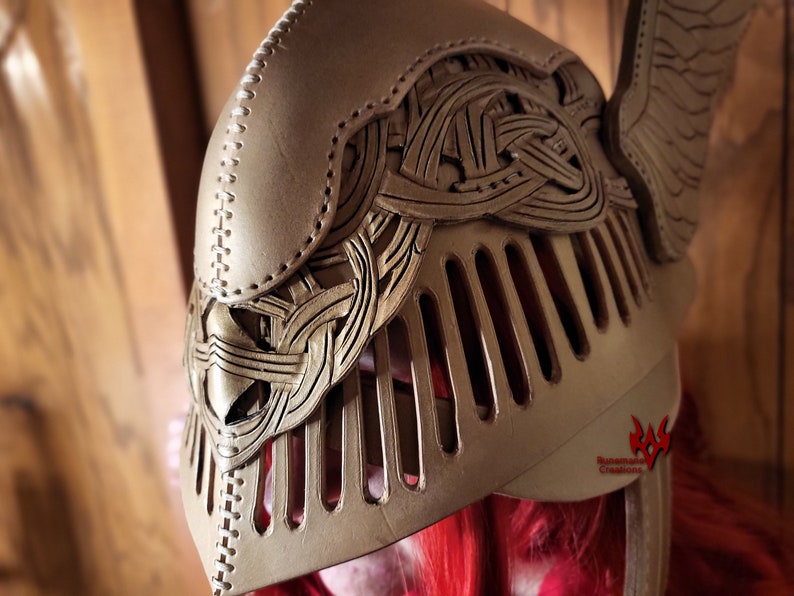 Leather Valkyrie Helmet Winged Helm Handmade Leather Armor Cosplay Leather Costume Viking Valkyrie Helmet Leather Cosplay Helm image 9