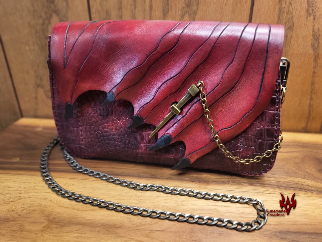 Dragon Wing Leather Purse Red Leather Dragon Bag Chain Etsy