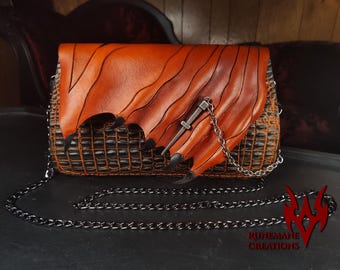 Skórzana torebka Dragon Wing Magma Orange Lava | Skórzana torebka Dragon | Ręcznie robiona skóra | Portmonetka Renaissance Festival | Szyta maszynowo