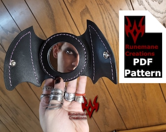 Bat Wing Makeup Mirror Leather Pattern | Leather PDF | Leatherworking Tutorial | PDF Pattern | DIY Leather | Goth makeup Mirror | Bats Wings