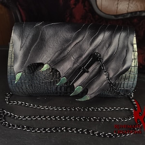 Dragon Wing Leather Purse Iridescent Green/Blue | Leather Dragon Bag | Handmade Leatherwork | Renaissance Festival Purse | Machine-Stitched