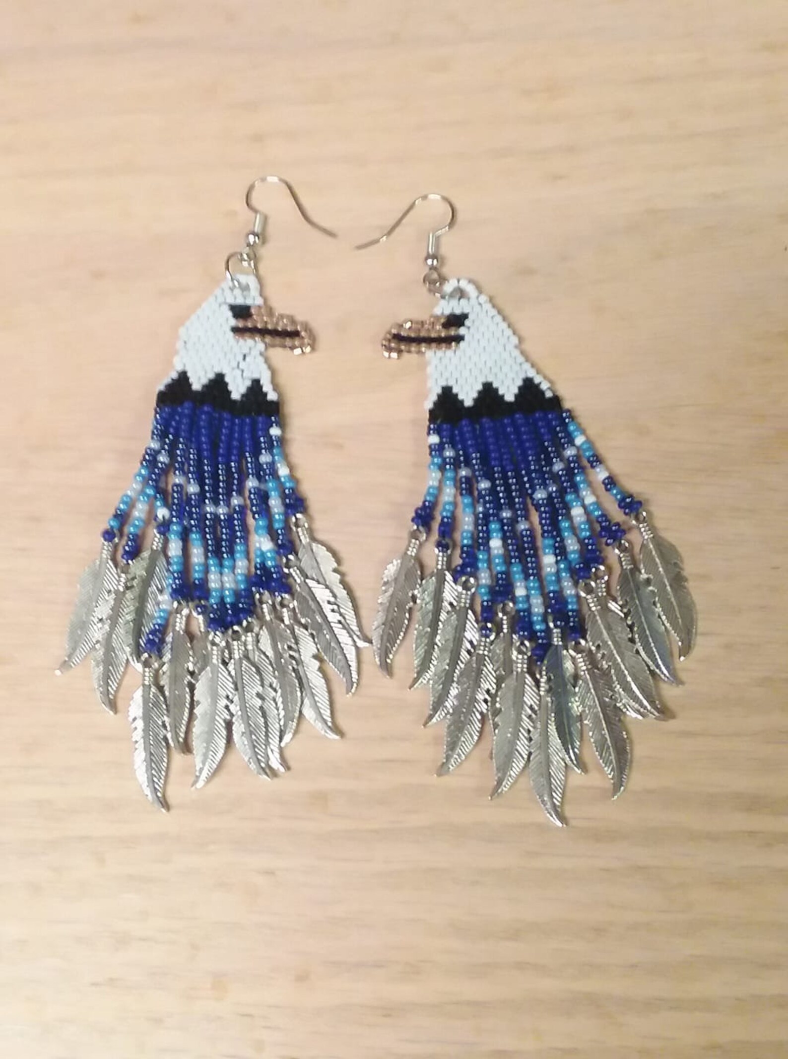 Dark Blue Beaded Eagle Earrings Etsy