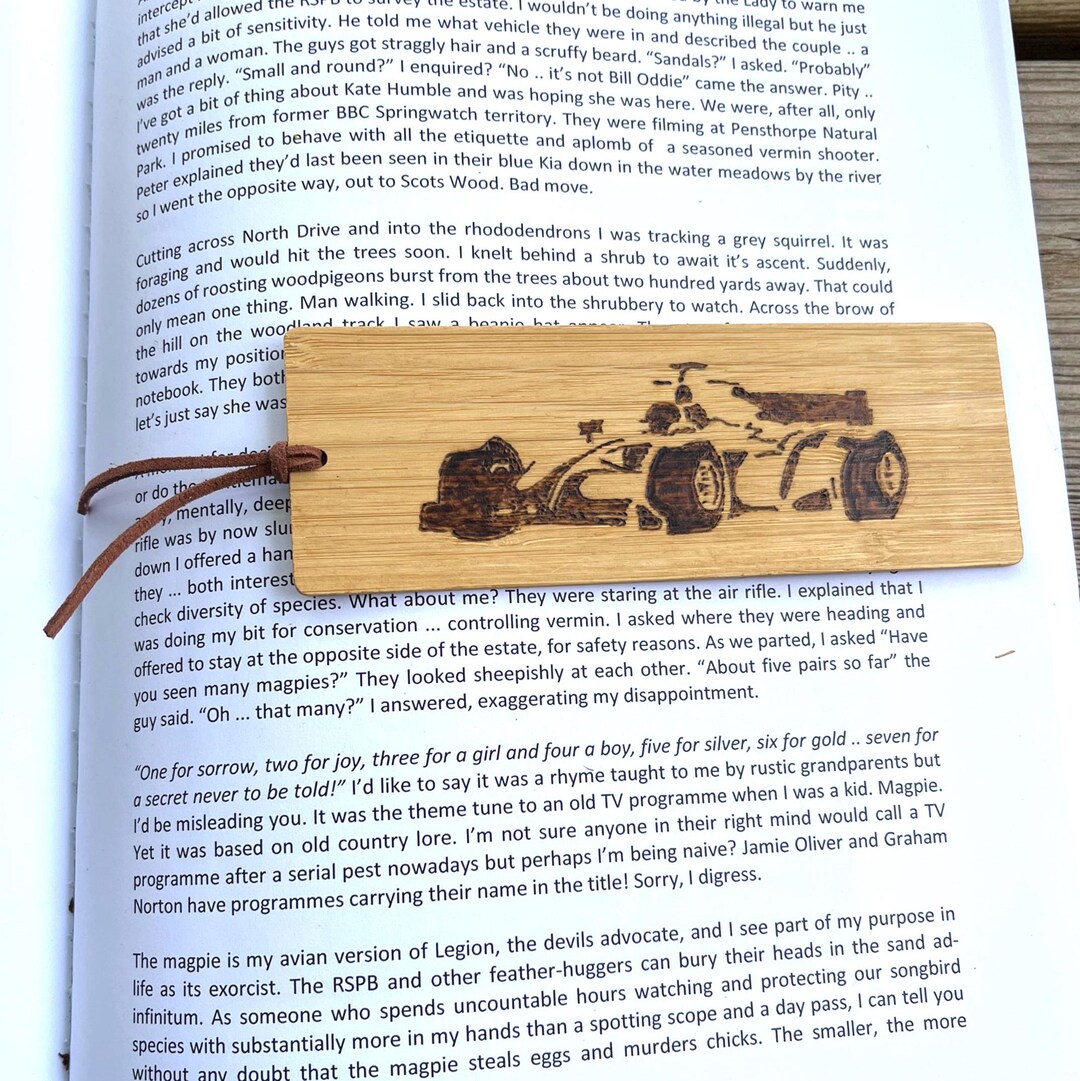 F1 Racing Car Wooden Bookmark, Faux Leather Tassle, Varnished ...