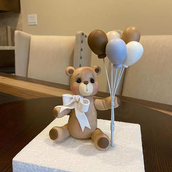 Teddy Bear with Balloon Baby Shower, Fondant Teddy Bear Cake Topper, Baby Shower Cake Decoration, Baby Bear, Teddy Bear and Balloon