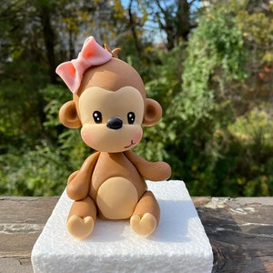 Fondant Monkey Cake Topper, Monkey Baby Shower, Birthday Monkey, Girl Baby Shower, Baby Monkey, Keepsake Monkey, Cold Porcelain Monkey