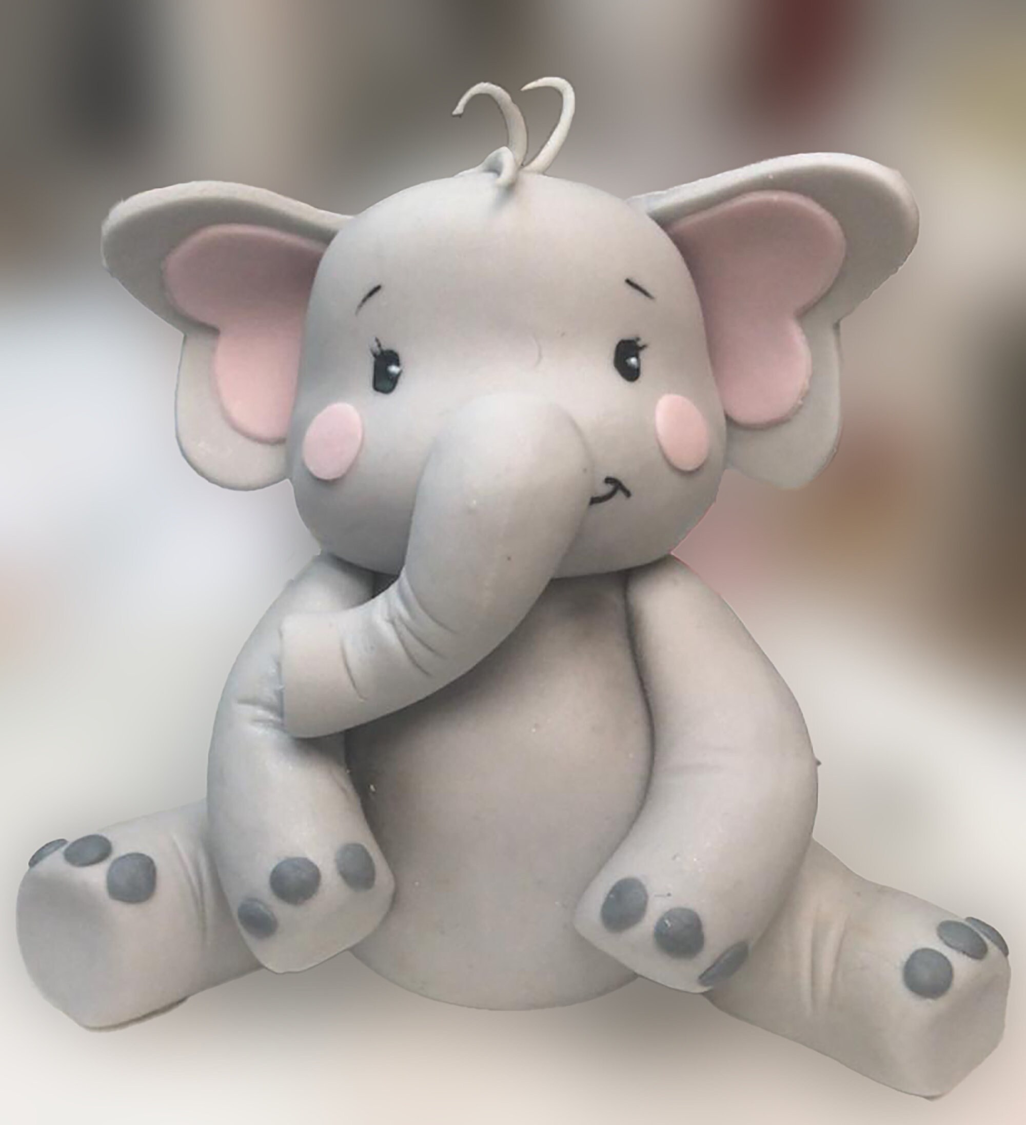 Cute Baby Elephant Fondant Cake Topper and 6 Fondant Balloons, 3D
