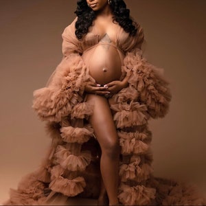 Designer Bell Sleeves Ruffled Maternity Baby Shower Robe