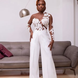 White wedding shop jumpsuit plus size