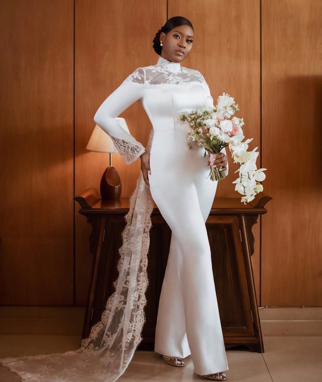 Rivini Spring 2019 - Weddingchicks  Bridal jumpsuit with train, Bridal  jumpsuit, Floor length wedding dress