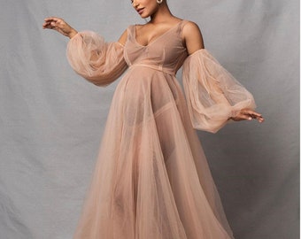 Bridal Tulle Maternity gown dress robes, Women Long Tulle Dresses Photo shoot Beach Birthday Party baby shower, photo props bridal dress