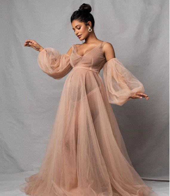 Bridal Tulle Maternity Gown Dress Robes, Women Long Tulle Dresses