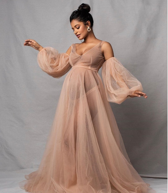 Bridal Tulle Maternity Gown Dress Robes, Women Long Tulle Dresses