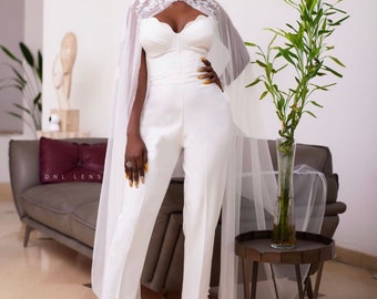 Bridal Jumpsuit With Cape prom Jumpsuit jumpsuit With Overtrain womens Wedding Jumpsuit and Rompers african Women Jumpsuit Etsy Denmark