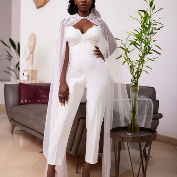 Available in all colors, jumpsuit, wedding jumpsuit, women party jumpsuit, Bridal Jumpsuit, Bridal Jumpsuit with cape, jumpsuit with cape