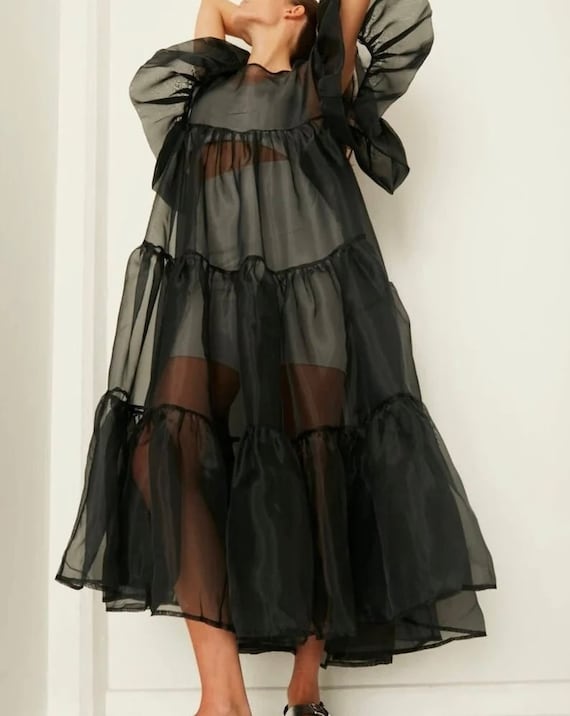 Avant Garde See Through Dress, Organza Dress for Holidays and Parties,  Black Sheer Dress, Black Cyberpunk Clothing -  Canada