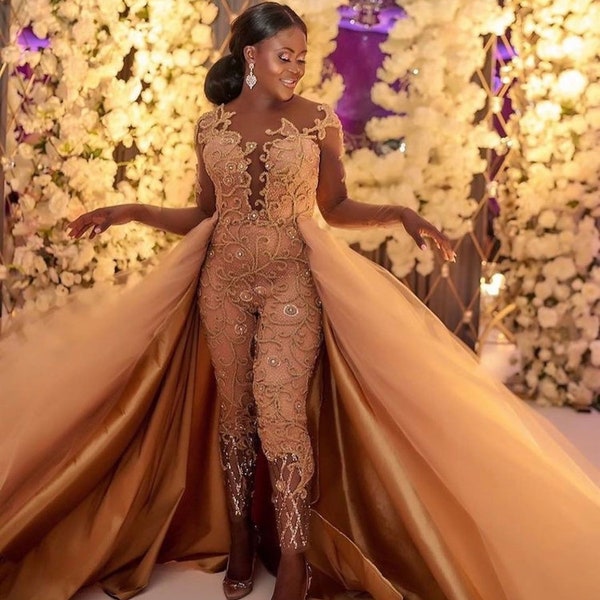 Available in all colors, Bridal jumpsuit, tulle jumpsuit, lace jumpsuit, prom, wedding jumpsuit, couture, jumpsuit with train, cape jumpsuit