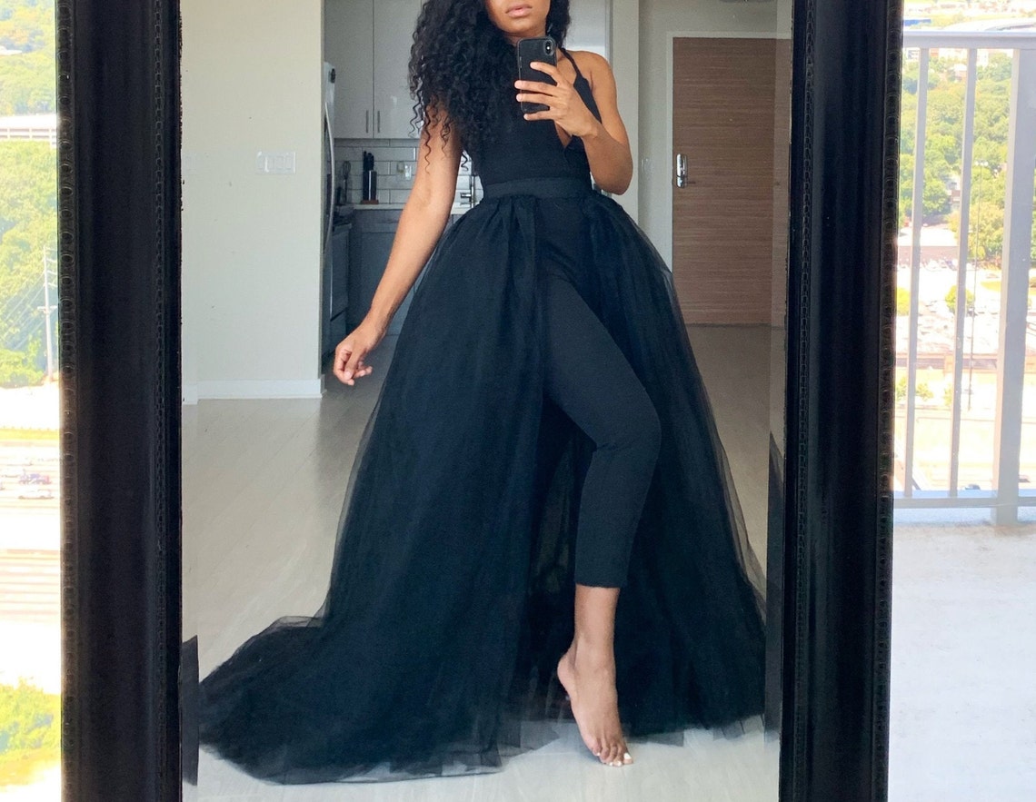 Jumpsuit Jumpsuit With Detachable Tulle Train Tulle - Etsy Canada