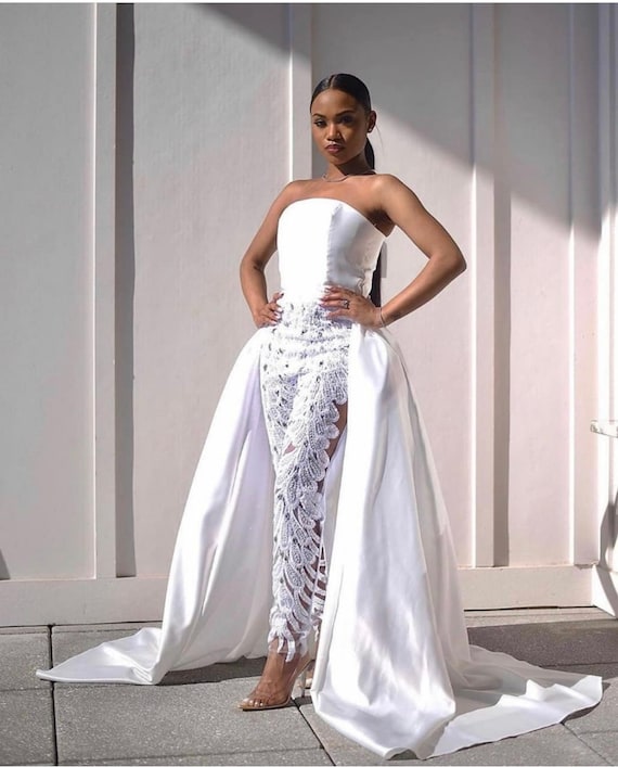 Wedding jumpsuit with sale train