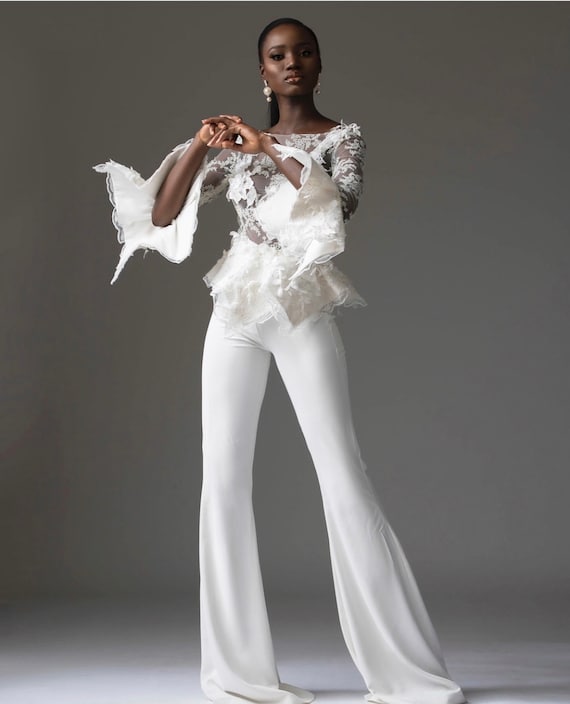 Stylish White Bridal Jumpsuit – HAREM's Brides