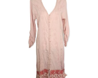 Soft Surroundings Pink Tunic Dress High Low Sz Small Boho Embroidered Lagenlook