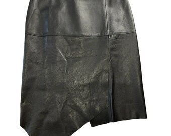 Vintage 80's Belle Sport Genuine Leather Skirt Black Pencil Size 4 Knee Length