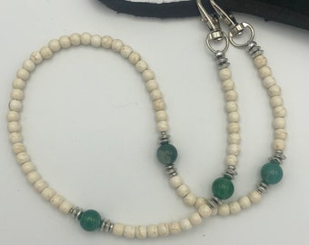 Light Wood Bead Green Lasso, Mask Chain Holder Strap Lanyard Necklace, Silver Teal, Mask Accessory Gift for Teachers Nurses Women Teens