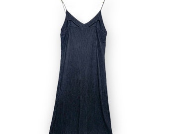 Vintage Crinkle Slip Dress Black Size 18 Made in USA Stretch V Neck