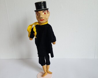 Vintage Lotte Sievers-Hahn Hand Carved Wooden Head Chimney Sweeper Hand Puppet