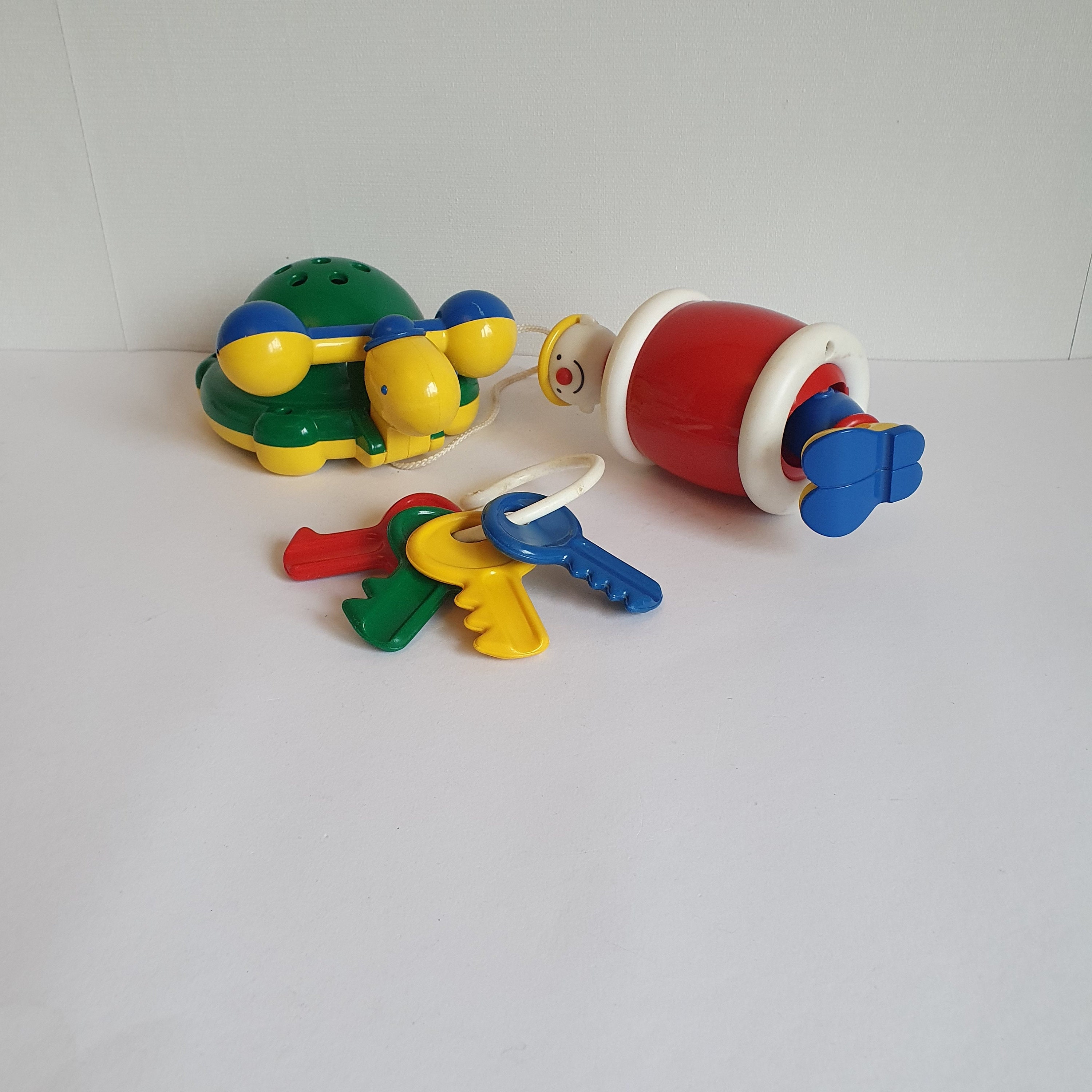 TOLO Blue Red Yellow Spinner Vintage Baby Rattle Toy