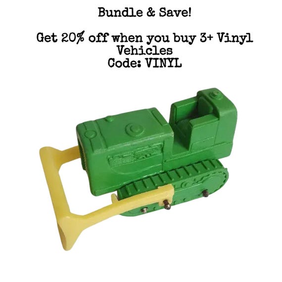Vintage Vinyl Gummi Vinyl Line Stelco Green & Yellow Bulldozer 1:32