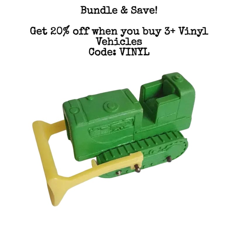 Vintage Vinyl Gummi Vinyl Line Stelco Green & Yellow Bulldozer 1:32 image 1