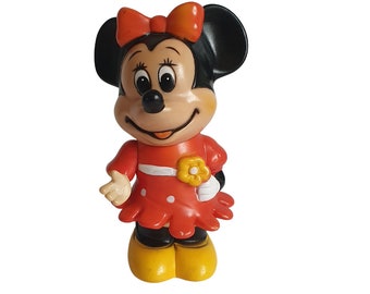 Vintage Walt Disney Productions Minnie Mouse Money Bank 5.5" • Made in Korea • Classic Disney Character Toy • Retro Cartoon Collectible