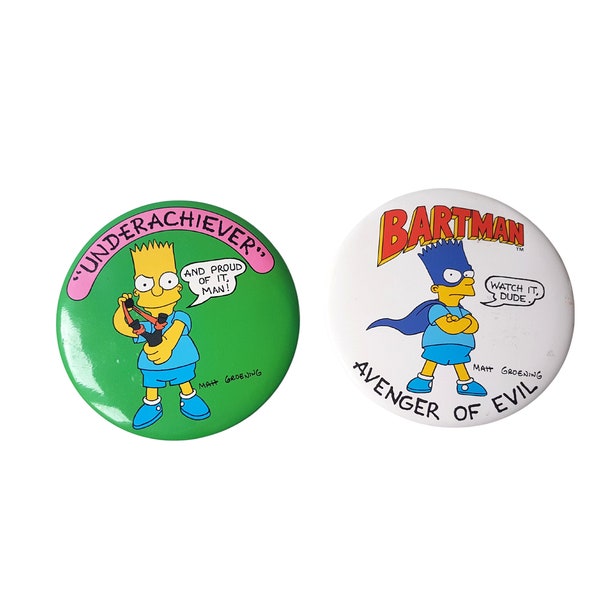 Vintage XL Bart Simpson Underachiever Avenger of Evil Buttons 6"