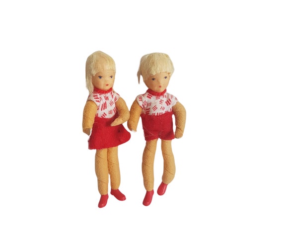 Vintage Erna Meyer Flexible Dollhouse Figures Bendable  Erna‎ Meyer Flexible Doll Biege-Püppchen Handmade Western Germany Vintage Blonde main image 0