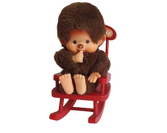 Vintage Monchhichi Sekiguchi Plush Doll w/ Red Rocking Chair