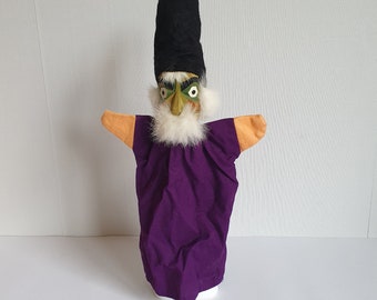 Vintage Lotte Sievers-Hahn Handgeschnitzte Hexenhandpuppe mit Holzkopf