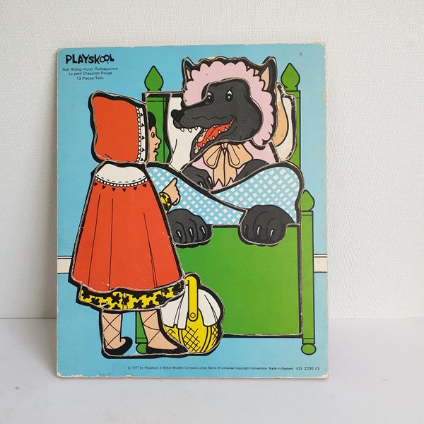 Vintage PlaySkool Red Riding Hood Wooden Tray Puzzle