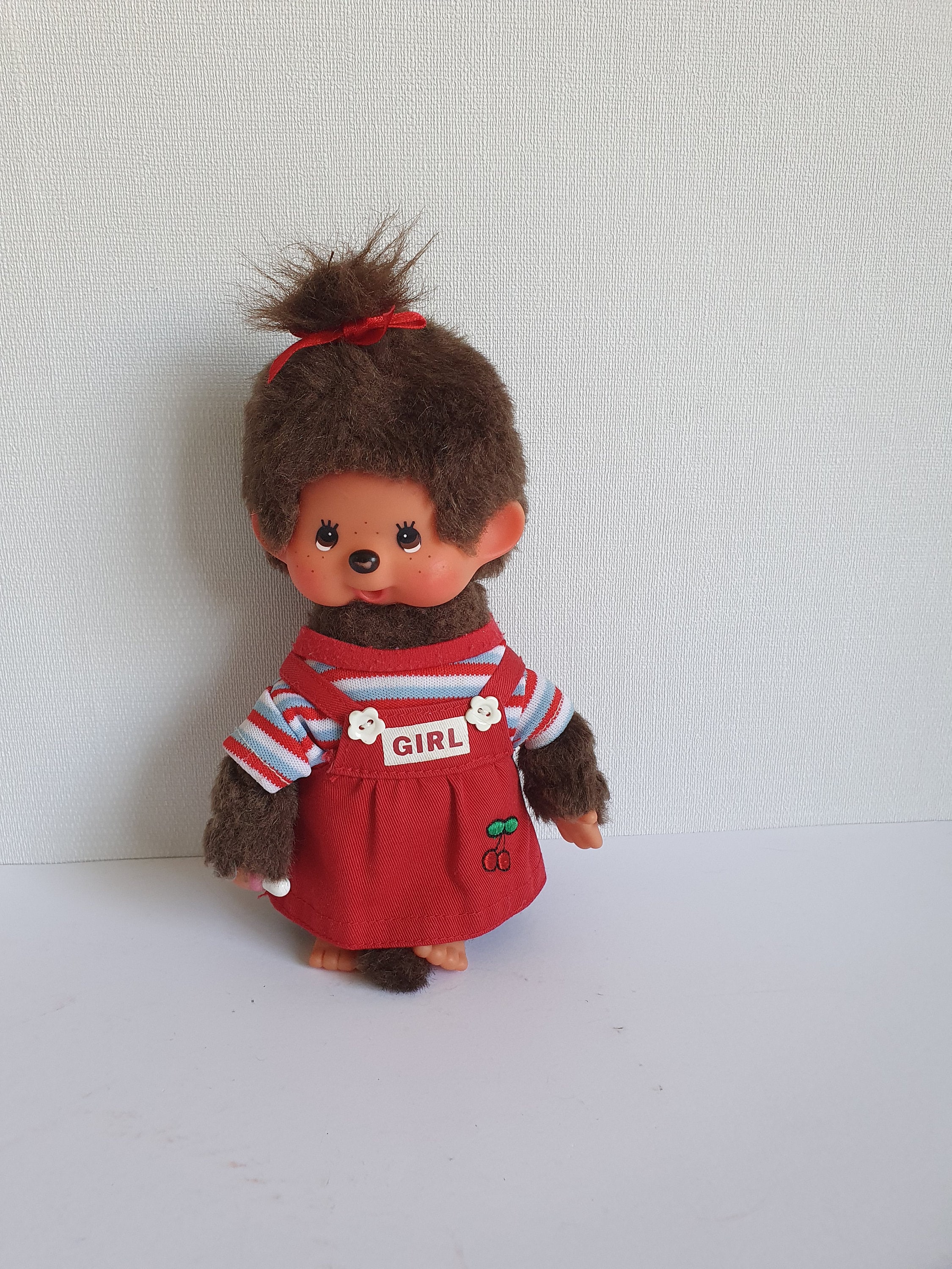 Monchhichi Sekiguchi EUROPE HOLLAND Monchichi Plush Doll Vtg Toy Boy Red Bib